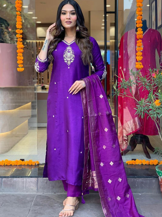 Purple jam Embroidery Kurta Set