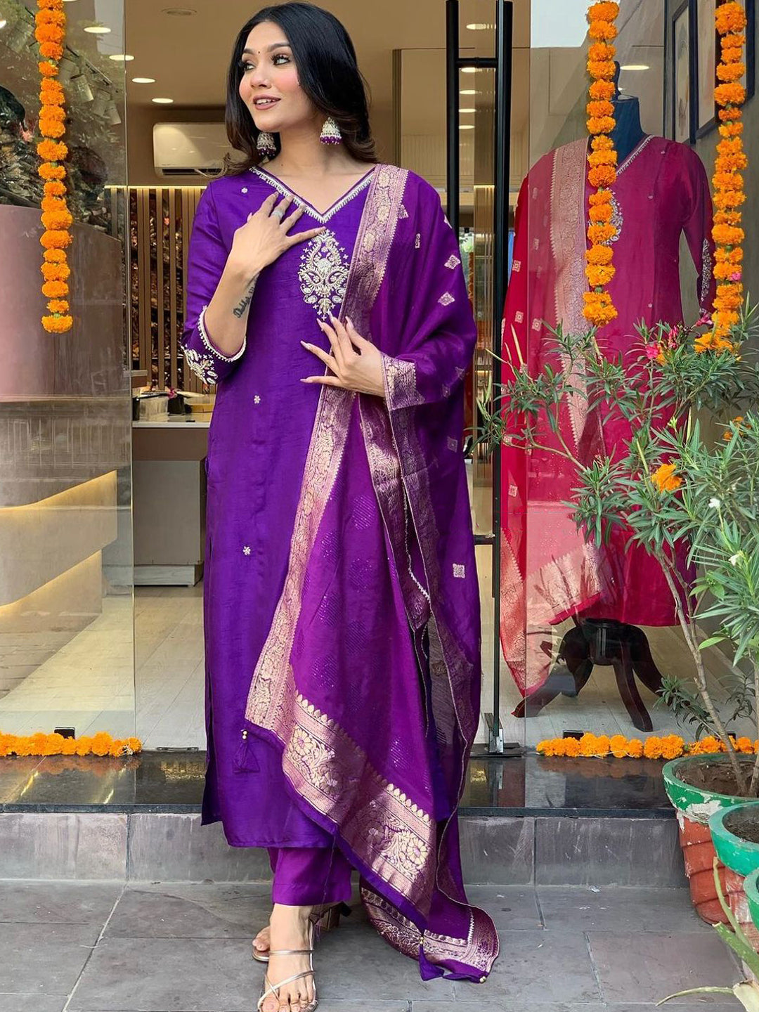 Purple jam Embroidery Kurta Set