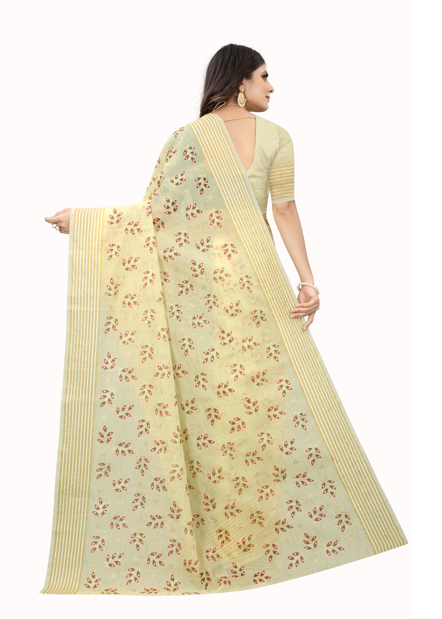 TAN BROWN COTTON SLUB FOIL PRINT SAREE