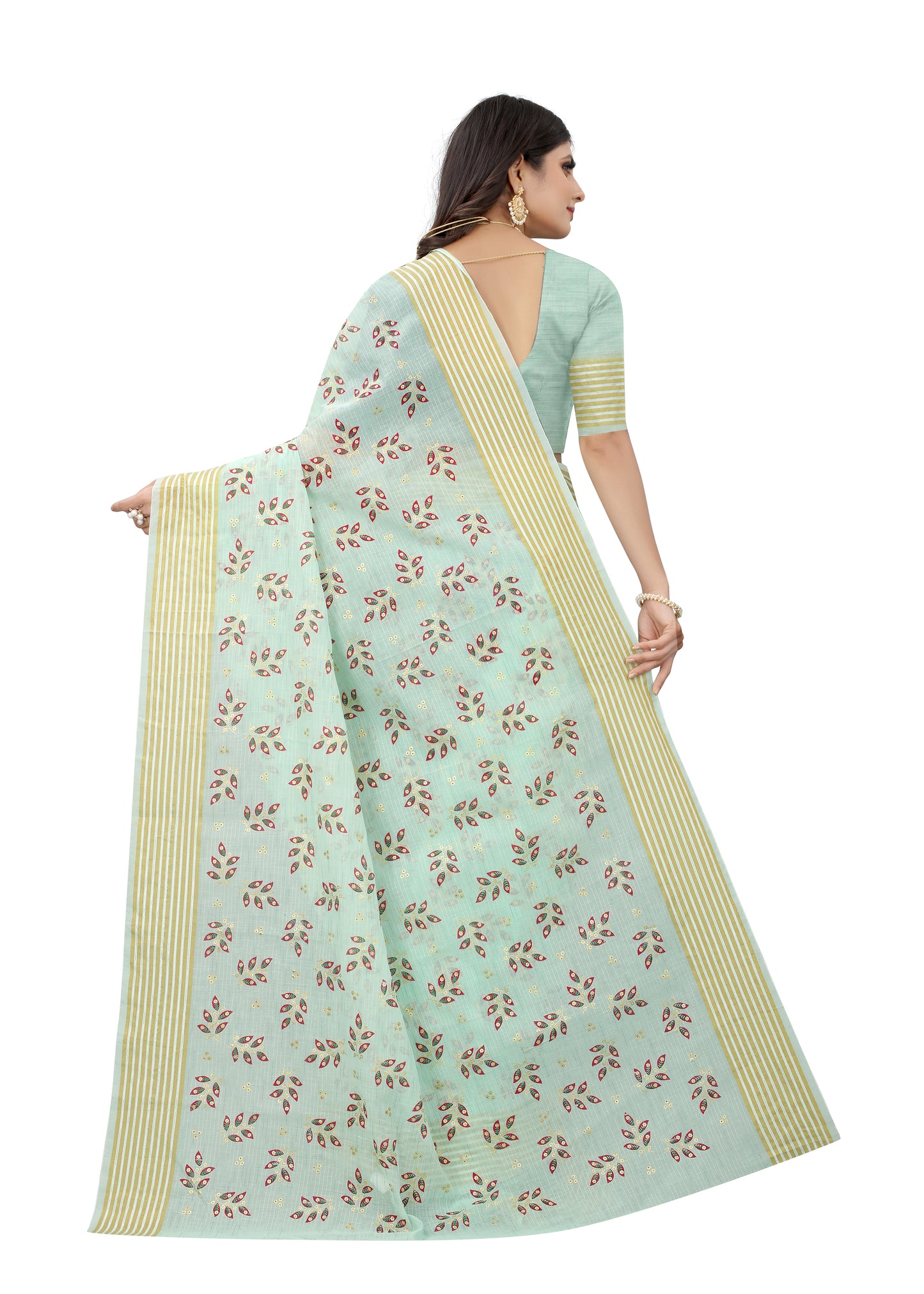 SKY COTTON SLUB FOIL PRINT SAREE