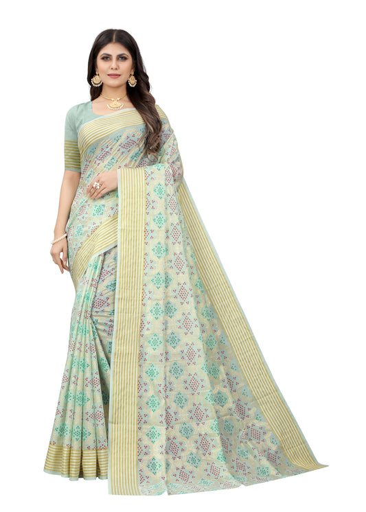 POWDER ASH SLUB FOIL PRINT SAREE