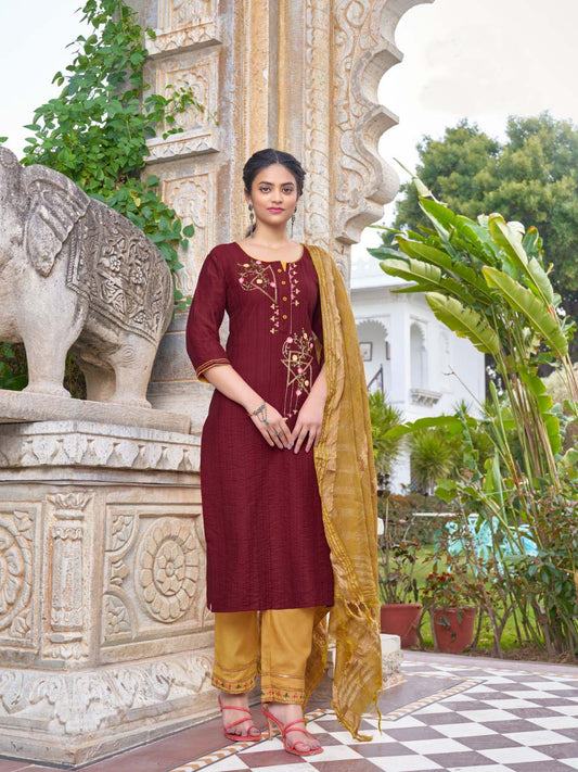 DEVYANI MAROON EMBROIDERY KURTA SET