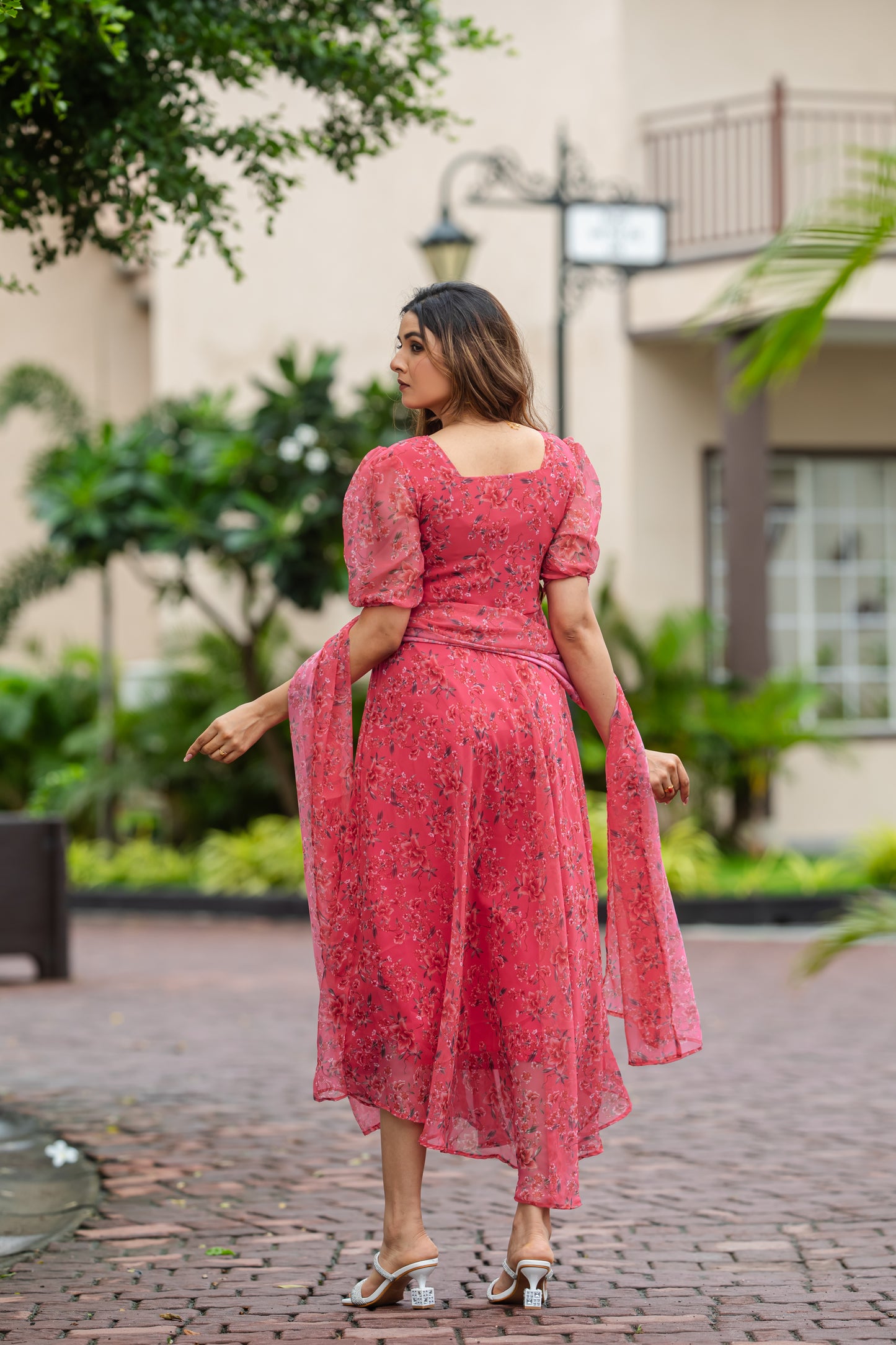 DARK PINK WITH FLOWER MAXI GOWN