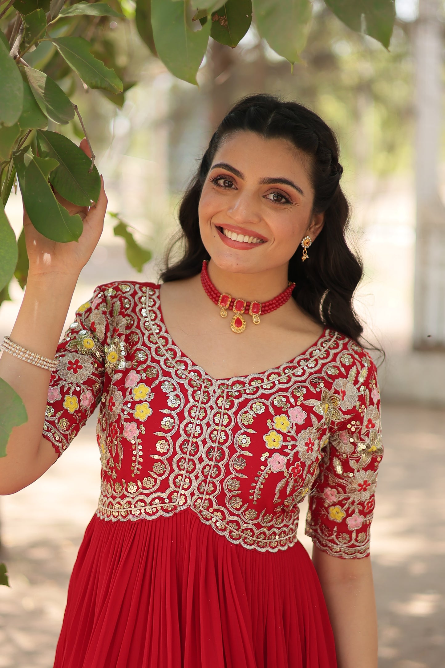 PINK FAUX BLOOMING WITH  EMBROIDERY ZARI SEQUINS-WORK GOWN