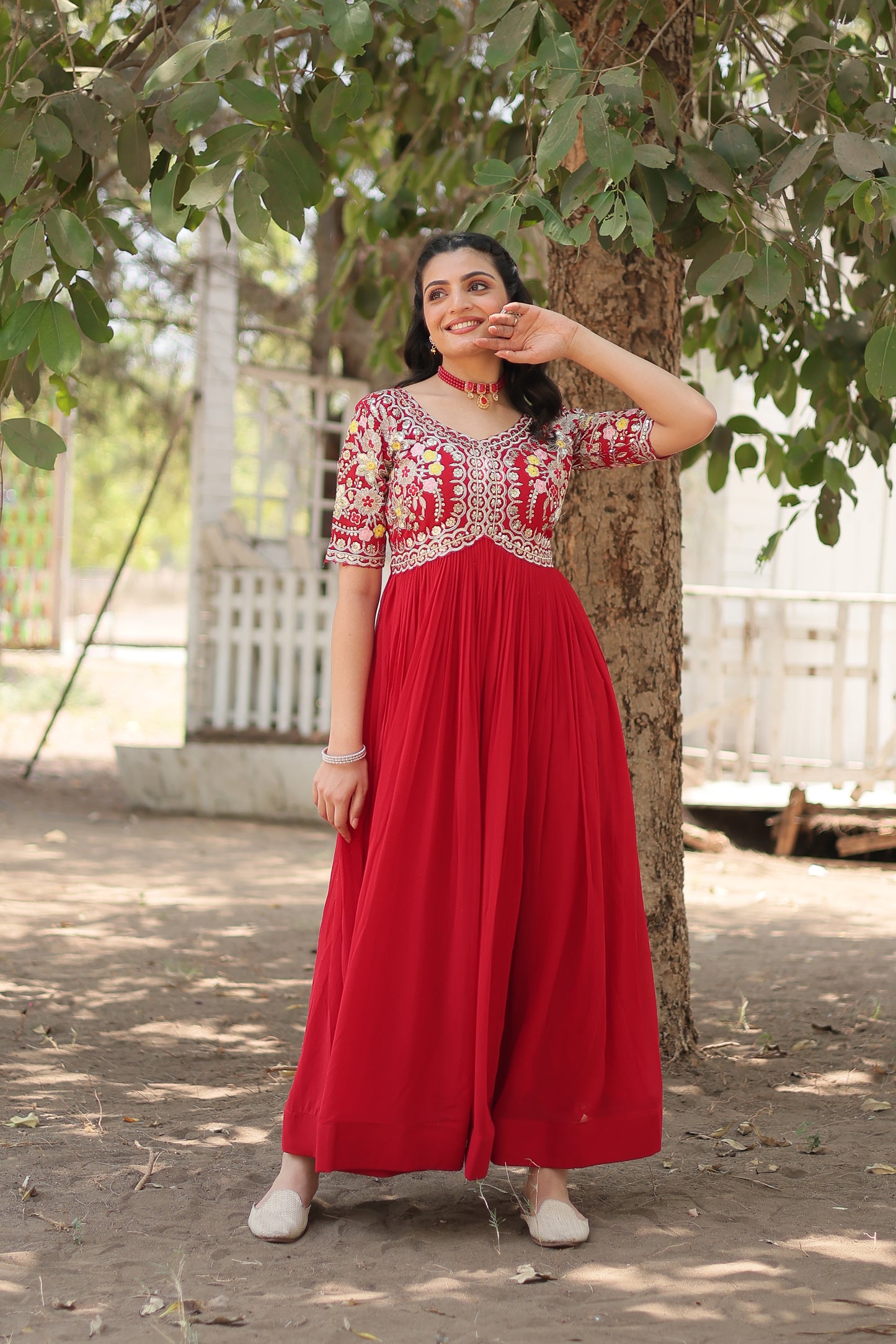 PINK FAUX BLOOMING WITH  EMBROIDERY ZARI SEQUINS-WORK GOWN