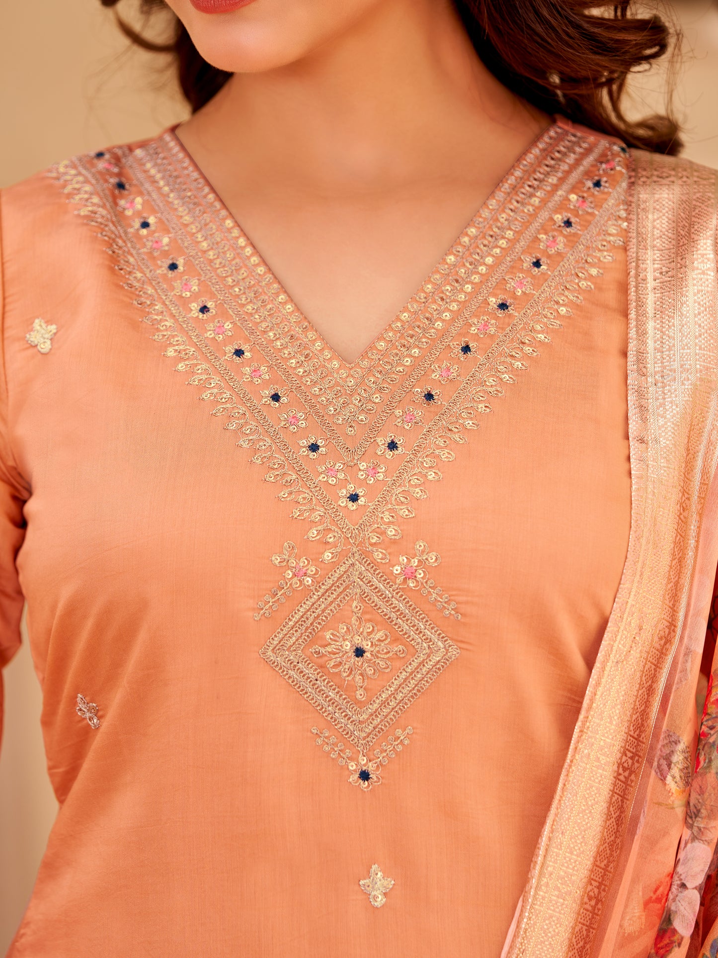 ORANGE WITH EMBROIDERY DESIGNER KURTA SET