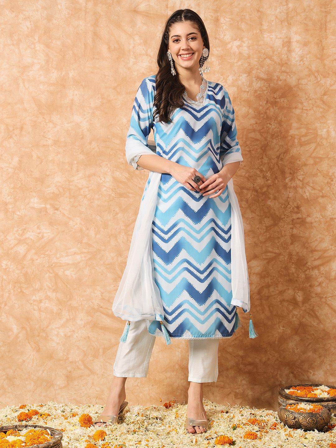 White With Sky Digital Print Kurta Set