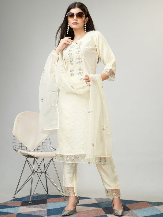 White With Embroidery Kurta Set