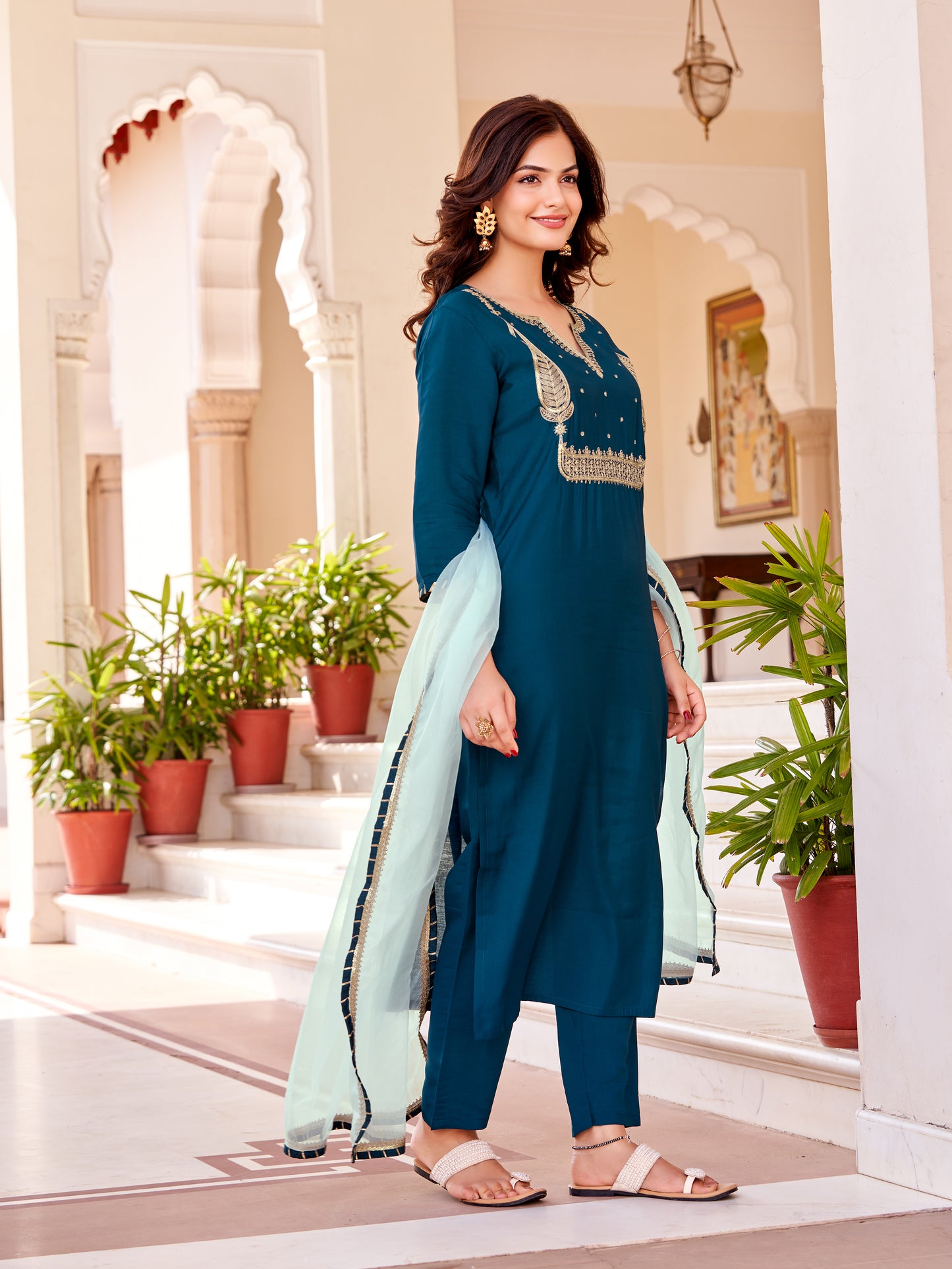 DARK RAMA EMBROIDERY KURTA SET