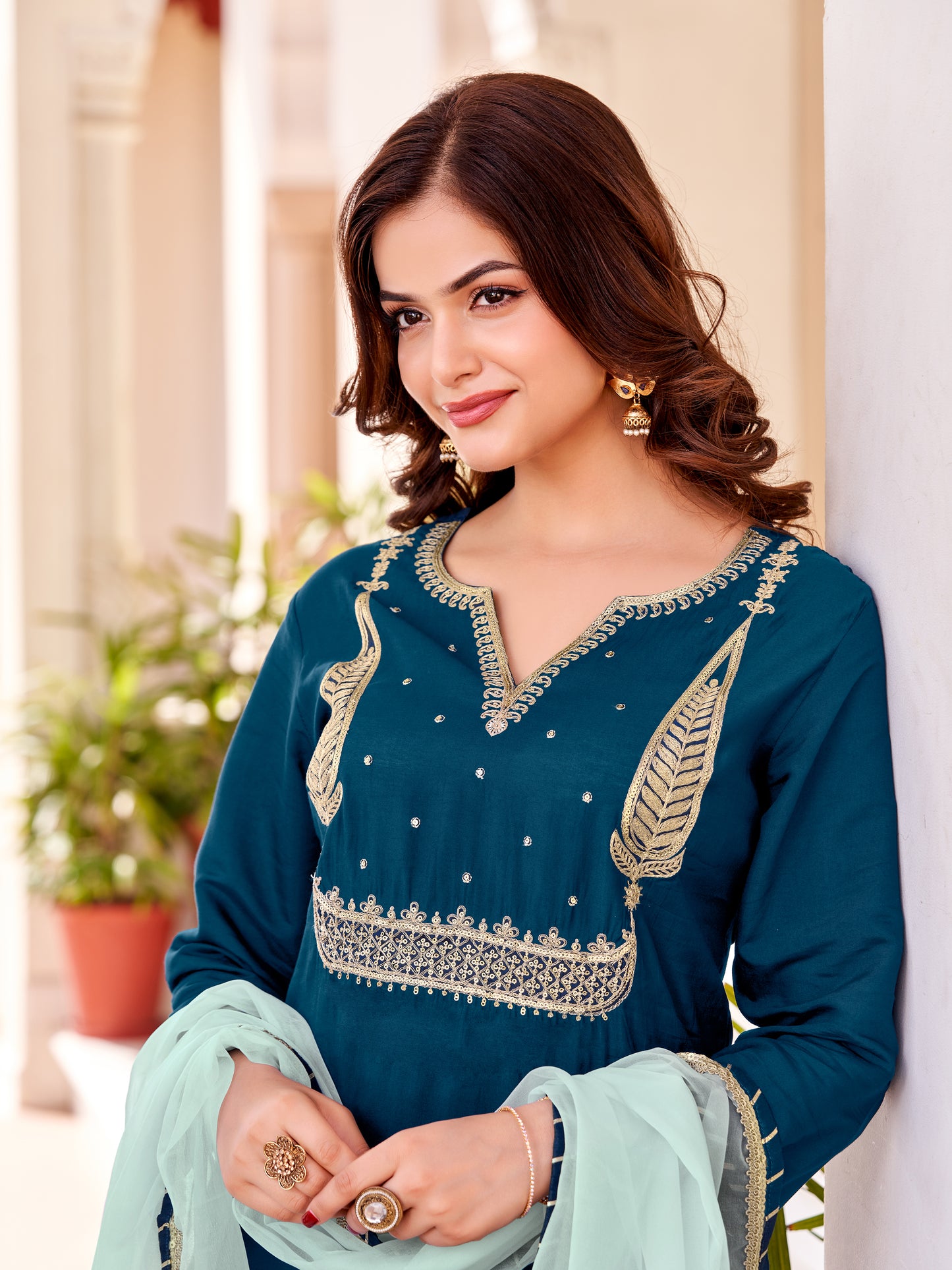 DARK RAMA EMBROIDERY KURTA SET