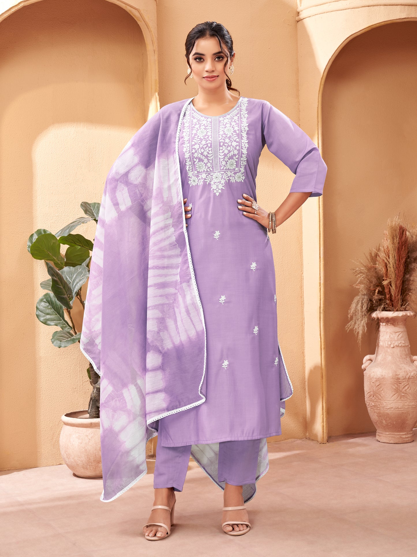 Lavender Embroidery Kurta Set