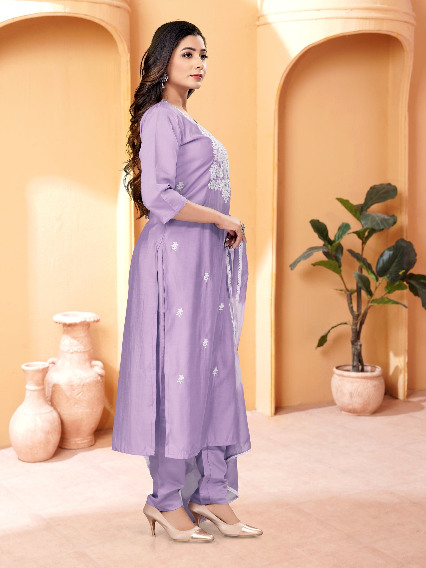 Lavender Embroidery Kurta Set