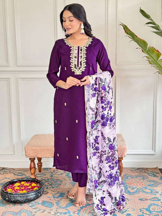 PURPLE LIGHT FABRIC THREE PIECE SET
