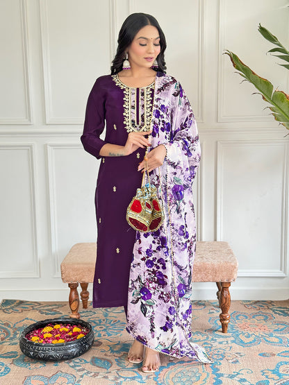PURPLE LIGHT FABRIC THREE PIECE SET
