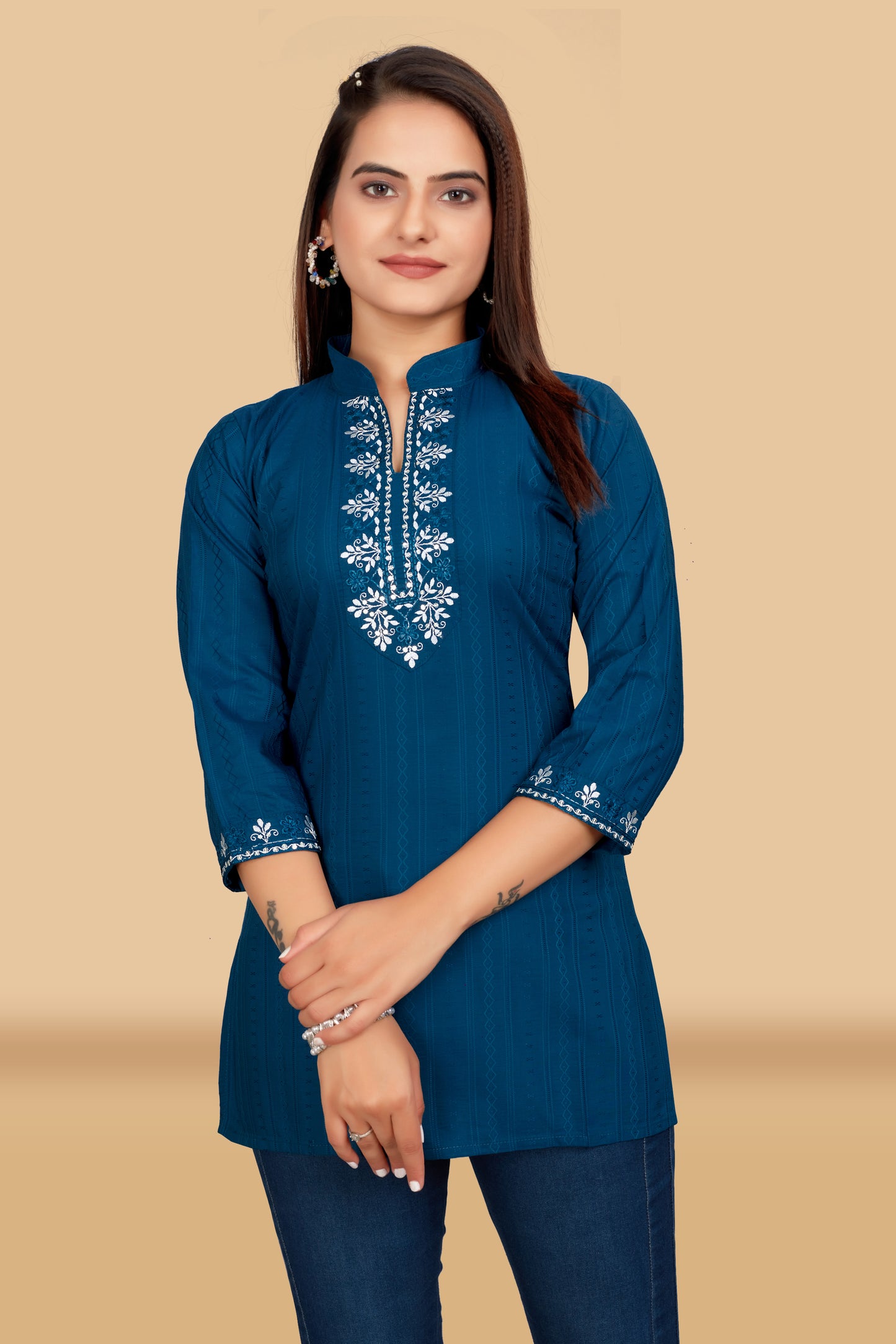 REGALE BLUE EMBROIDERY TOP