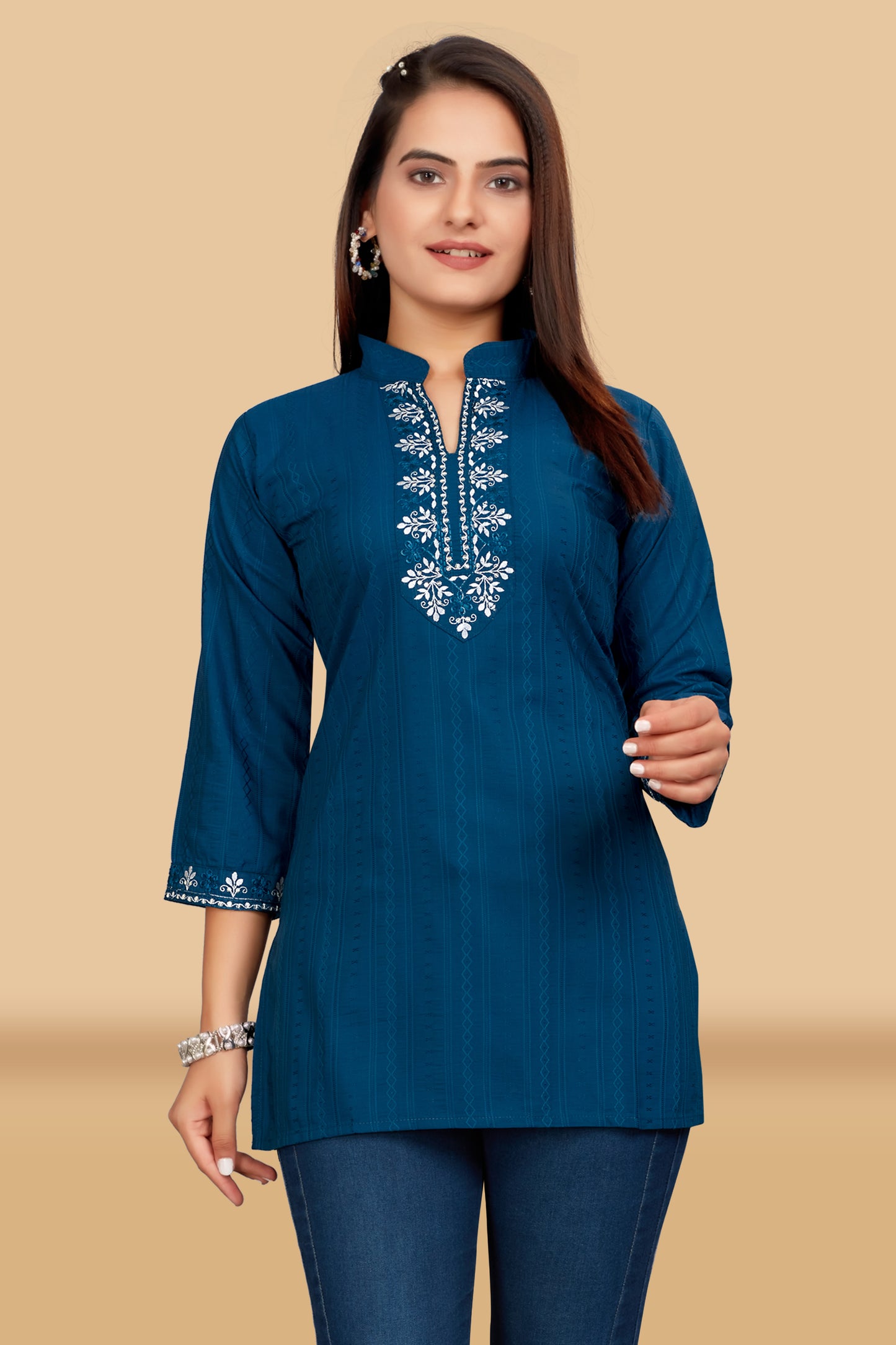 REGALE BLUE EMBROIDERY TOP