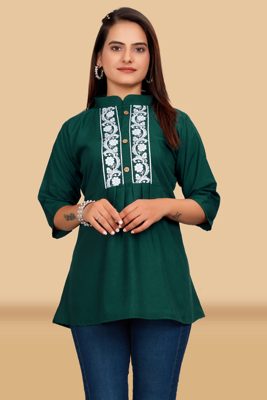 DARK GREEN EMBROIDERY TOP