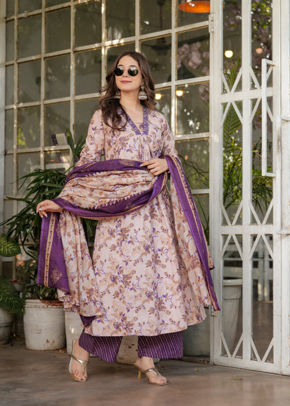 CREAM WITH PURPLE DELIGHTFUL KURTA SET