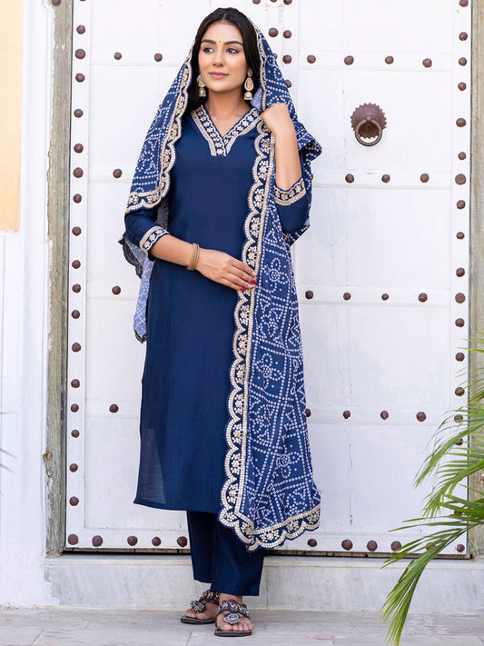 PETROL VISCOSE SILK EMBROIDERED SET