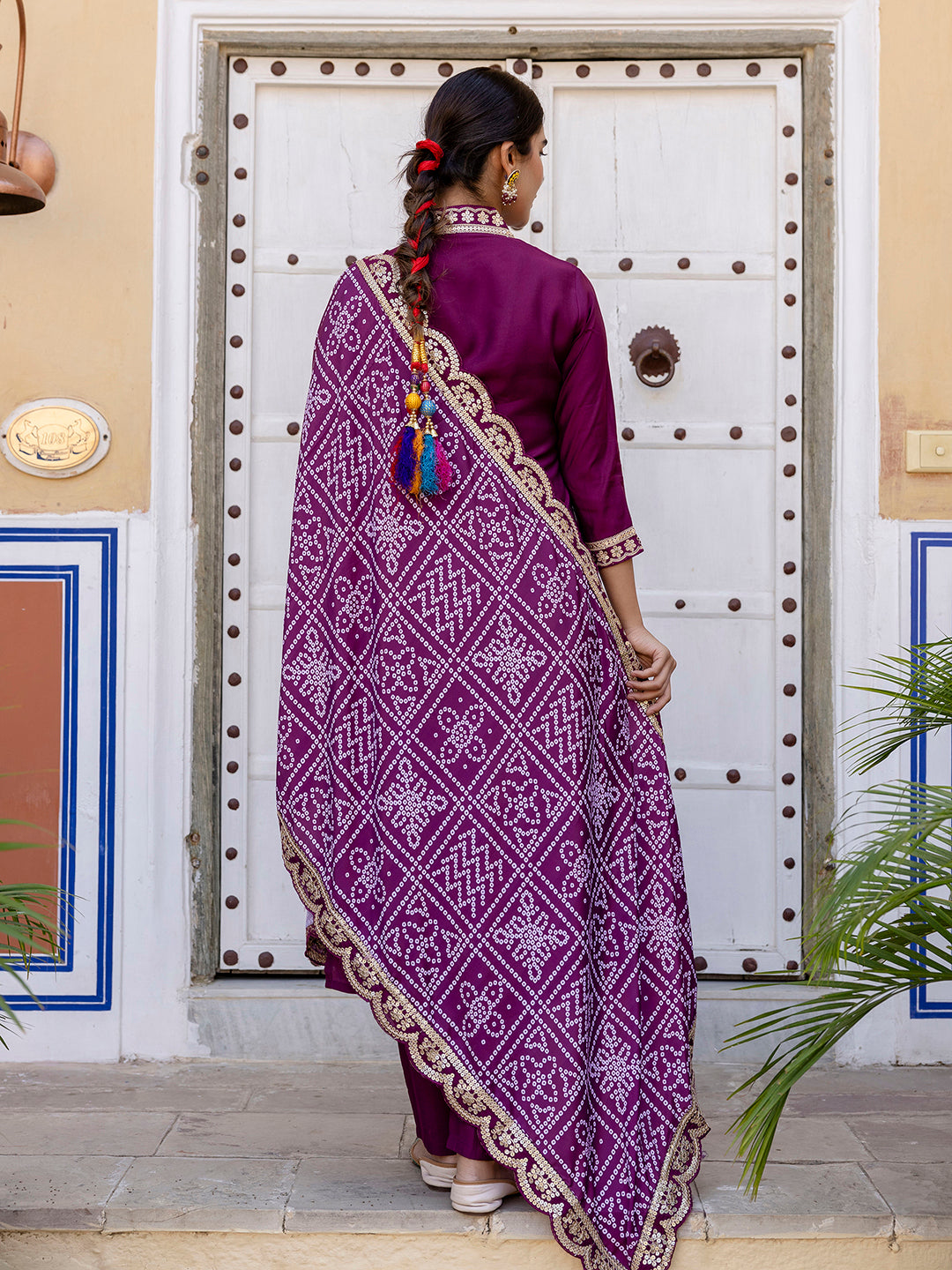 MAROON VISCOSE SILK EMBROIDERED SET