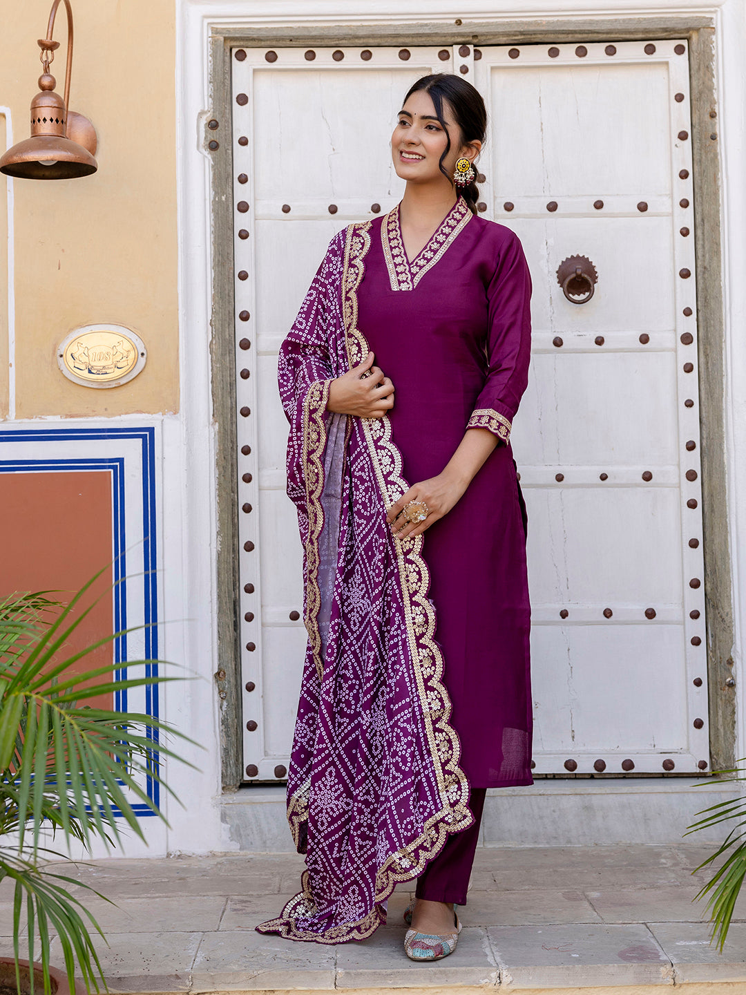 MAROON VISCOSE SILK EMBROIDERED SET