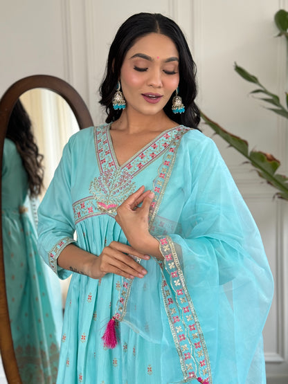 MANJARI SKY BLUE ALL-DAY WEAR COTTON KURTA SET