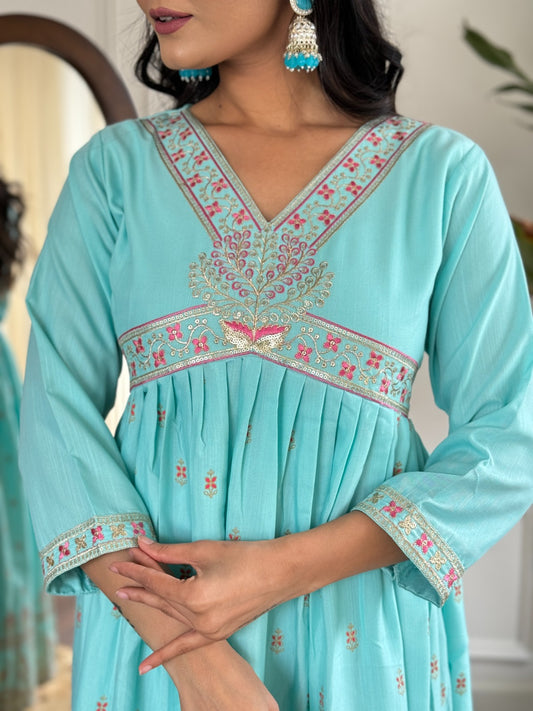 MANJARI SKY BLUE ALL-DAY WEAR COTTON KURTA SET