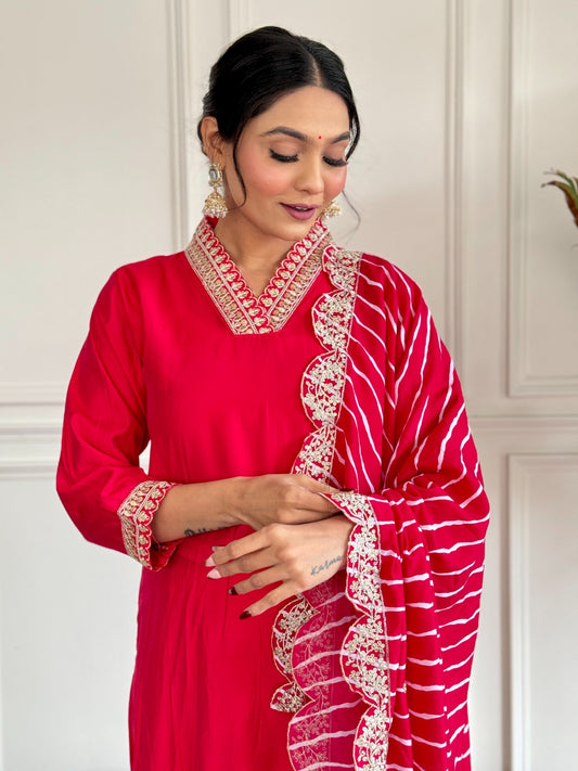 PARUL RED STRAIGHT COTTON KURTA SET