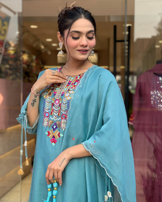 YAMINI BLUE KURTA SET – IDEAL FOR OFFICE OR CASUAL WEAR