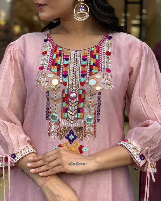 YAMINI PINK FULL-LENGTH KURTA SET WITH PANT & DUPATTA