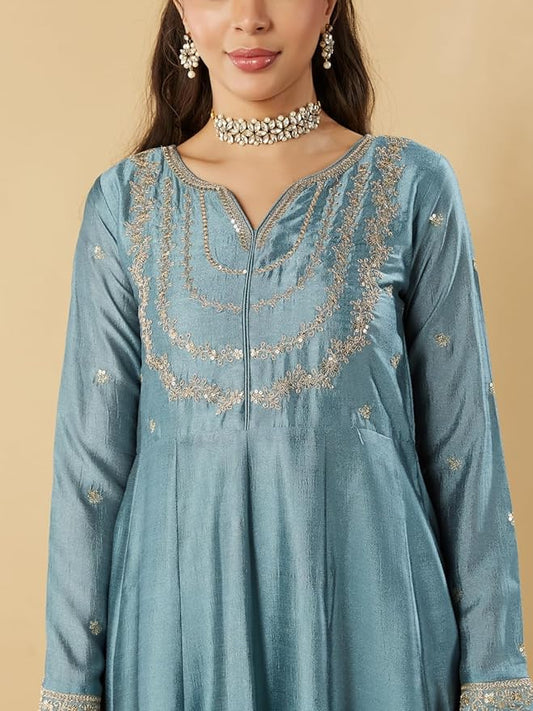 MUSKAN BLUE EMBROIDERED ANARKALI KURTA SET