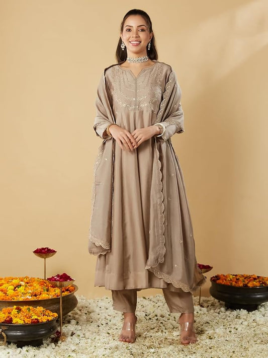 MUSKAN CREAM EMBROIDERED ANARKALI KURTA SET