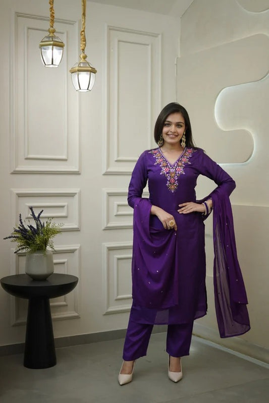 RIVA PURPLE EMBROIDERED KURTA SET