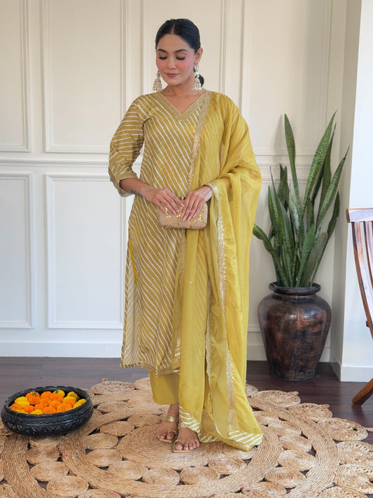 STRIPED LEHERIYA KURTA SET