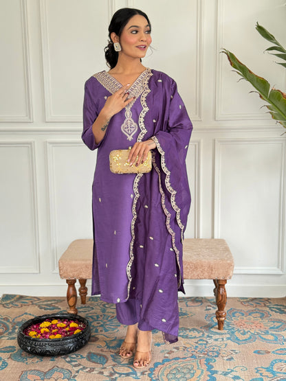 LAVENDER COTTON KURTA PANT DUPATTA COMBO