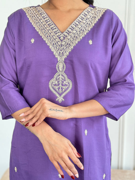 LAVENDER COTTON KURTA PANT DUPATTA COMBO
