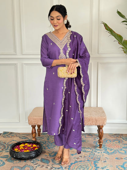 LAVENDER COTTON KURTA PANT DUPATTA COMBO