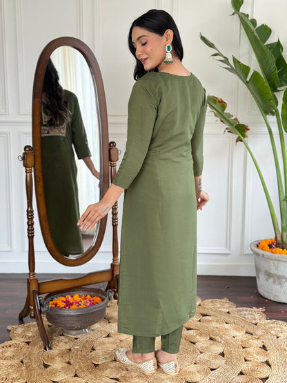 MEHNDI GREEN REGULAR KURTA PANT SET