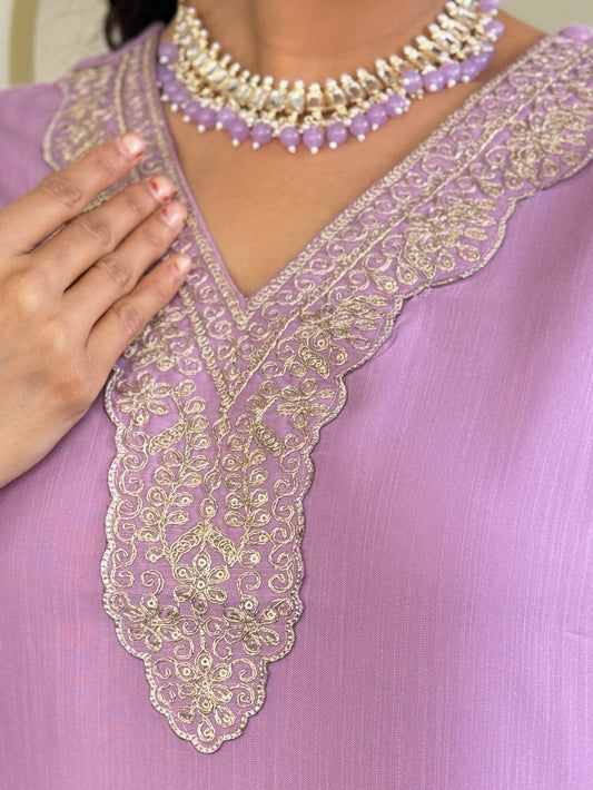 LAVENDER KURTA PANT DUPATTA SET FOR DAILY USE