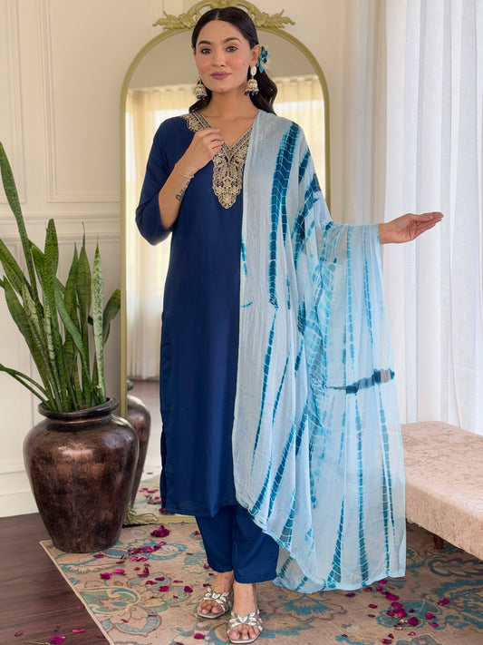 PETROL REGULAR FIT KURTA WITH PANT AND DUPATTA