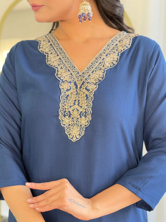 PETROL REGULAR FIT KURTA WITH PANT AND DUPATTA