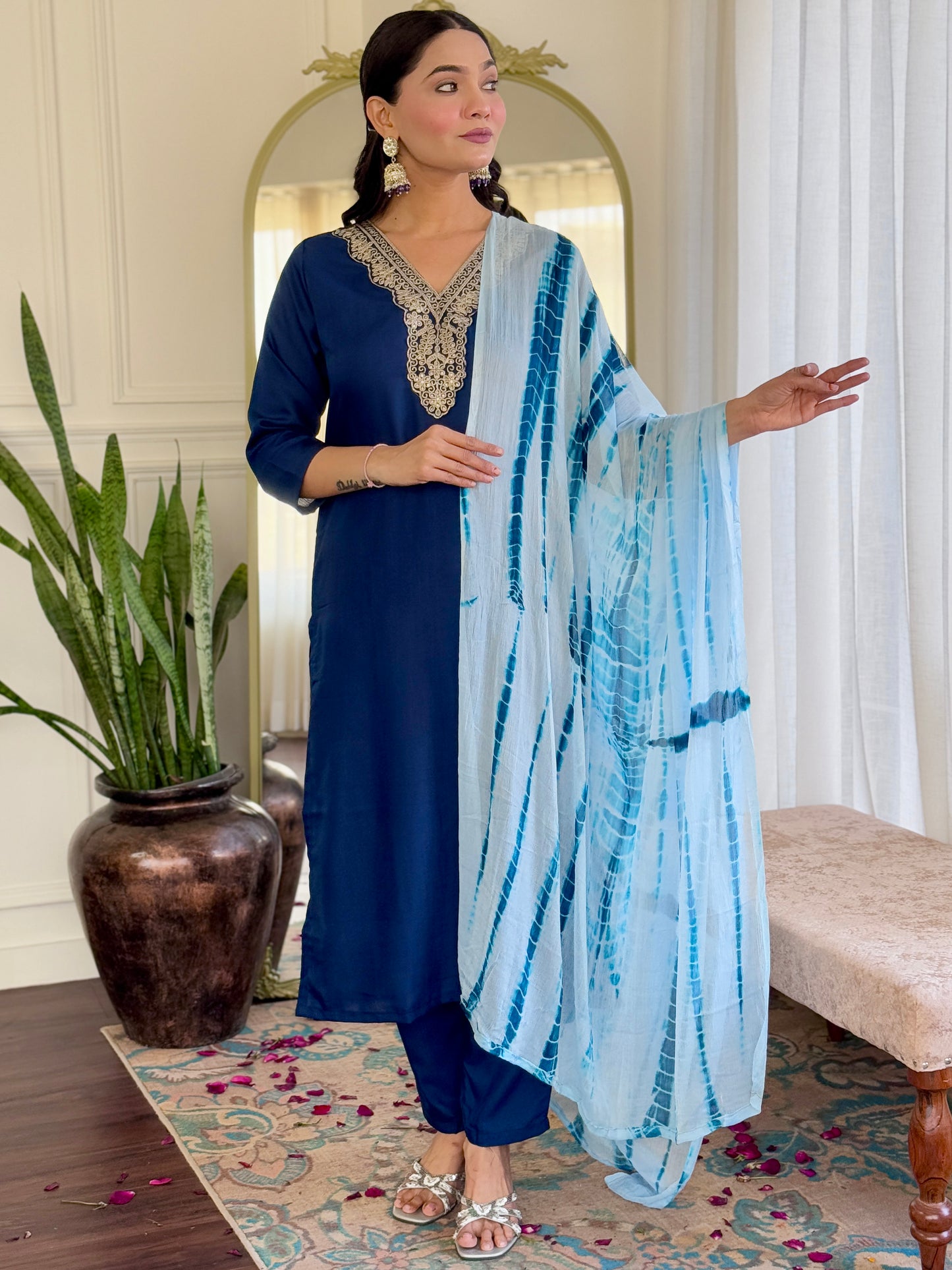 PETROL REGULAR FIT KURTA WITH PANT AND DUPATTA