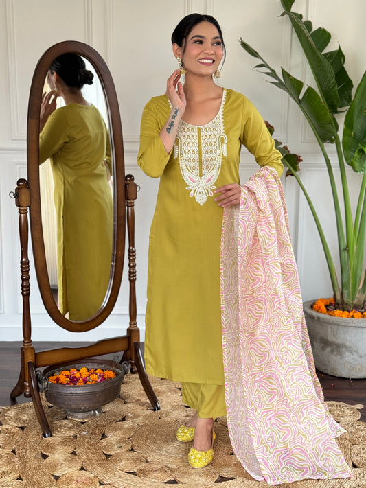LIRIL SOFT RAYON KURTA SET WITH PANT & DUPATTA