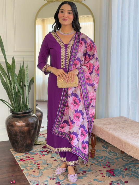 VIOLET FULL SET KURTA WITH MATCHING PANT AND DUPATTA