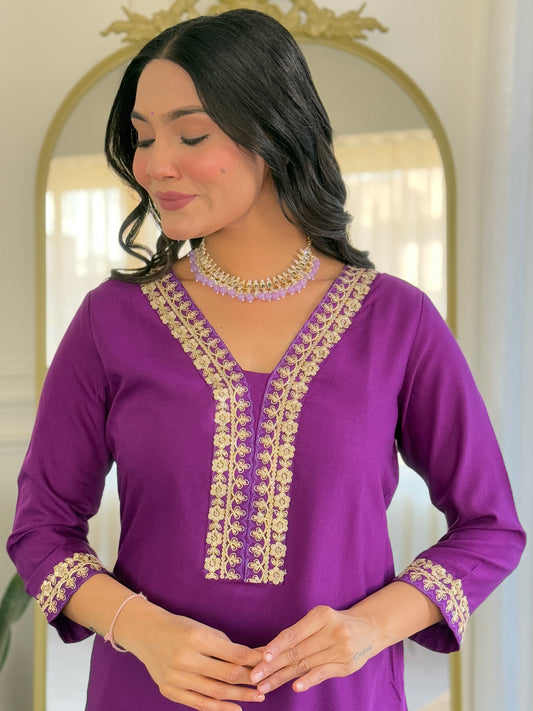 VIOLET FULL SET KURTA WITH MATCHING PANT AND DUPATTA