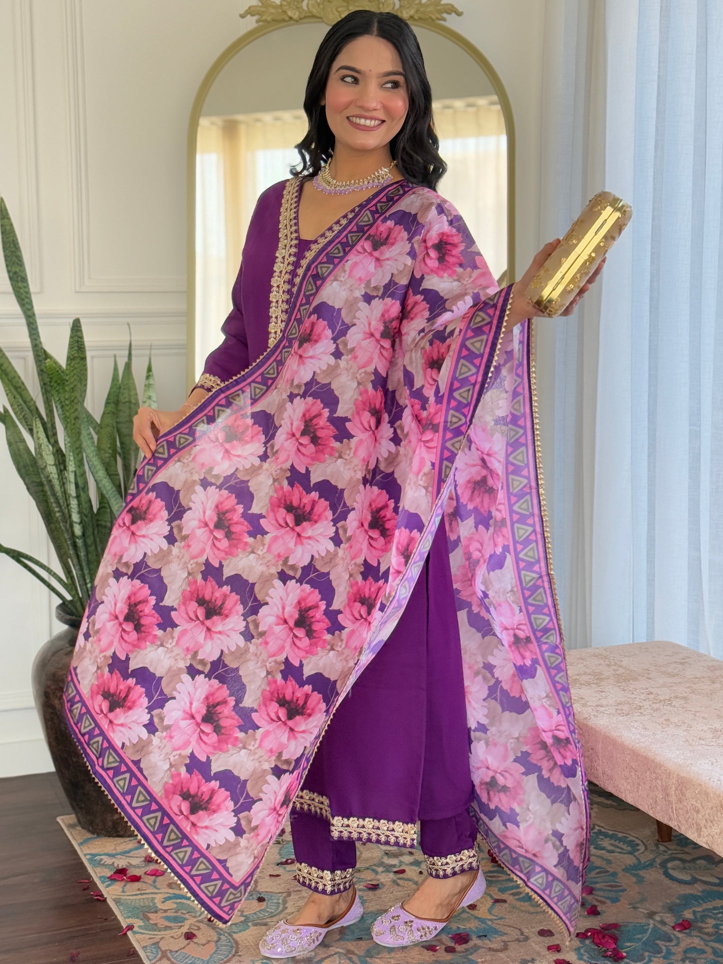 VIOLET FULL SET KURTA WITH MATCHING PANT AND DUPATTA