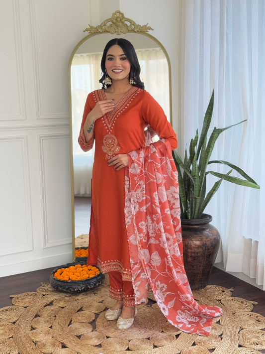 ORANGE STRAIGHT KURTA SET FOR EVERYDAY USE