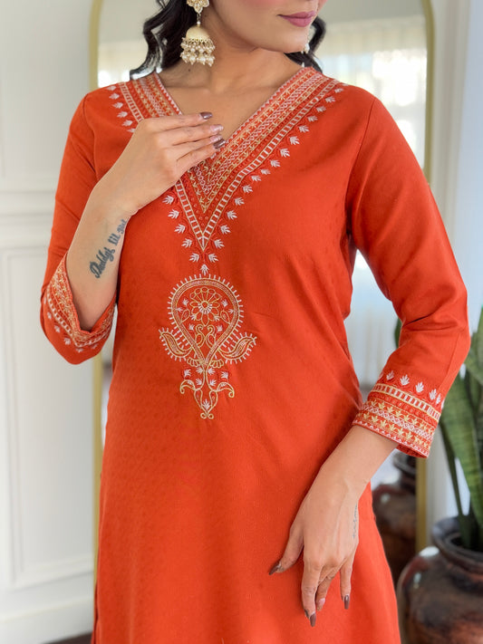 ORANGE STRAIGHT KURTA SET FOR EVERYDAY USE