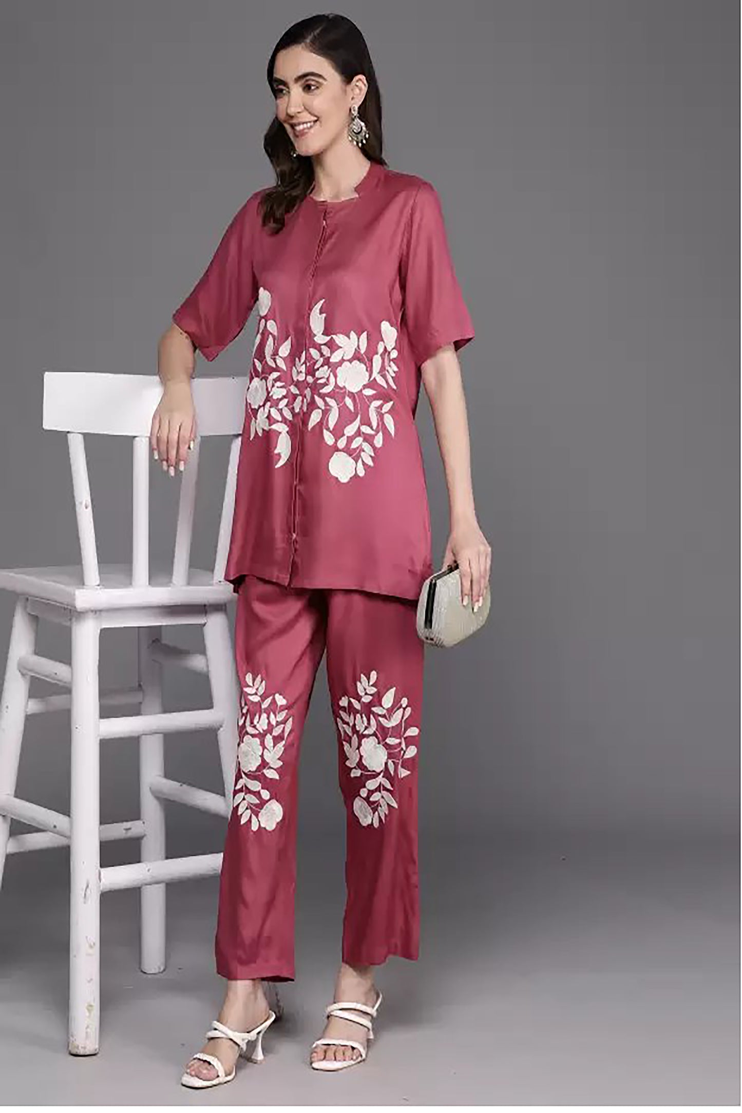 DARK ROSE PREMIUM EMBROIDERY WORK CO-ORD SET